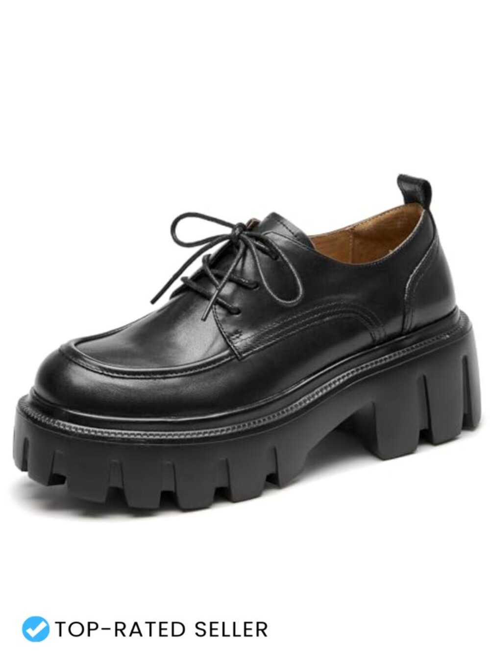 Women's Platform Oxfords Leather Chunky Lug Sole Dress Shoes Comfortable Lace-Up